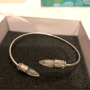 New* in Box Jade & Jasper Bracelet- silver tone with clear crystal ends